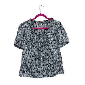 GAP Womens Blouse Top Size S Short Sleeve Navy‎ Blue White Leaf Print Cotton